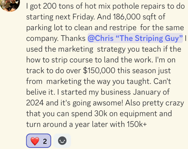 Text message testimonial: student on track for over 150 thousand dollars this season
